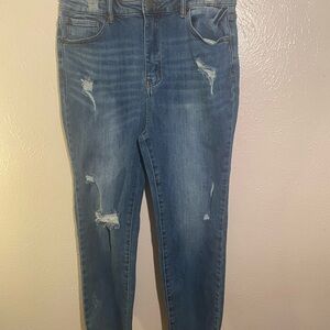 Mid-Rise Skinny Distressed Blue Jeans